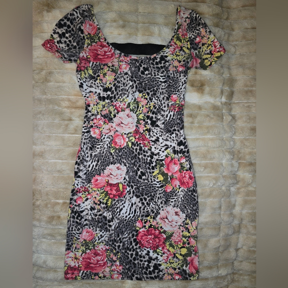 Material Girl Pink Floral and Leopard Mini Dress